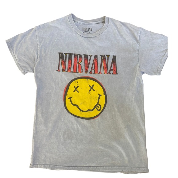 Nirvana Smiley Face T Shirt Vintage Wash Band Tee Graphic Grunge 90'sMens Size M - Picture 1 of 3
